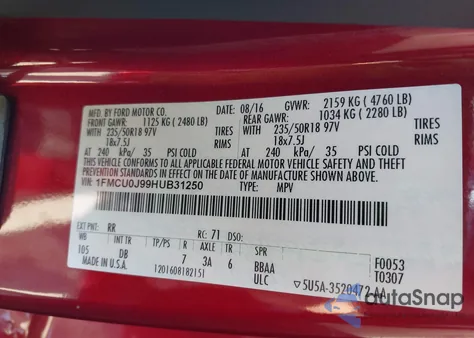 2017 Ford Escape Titanium from USA, damaged, VIN 1FMCU0J99HUB31250